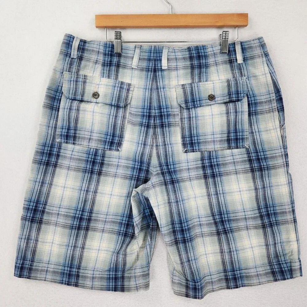 Banana Republic Shorts Mens 36 Blue Plaid Flat Front Cotton Lightweight Casual